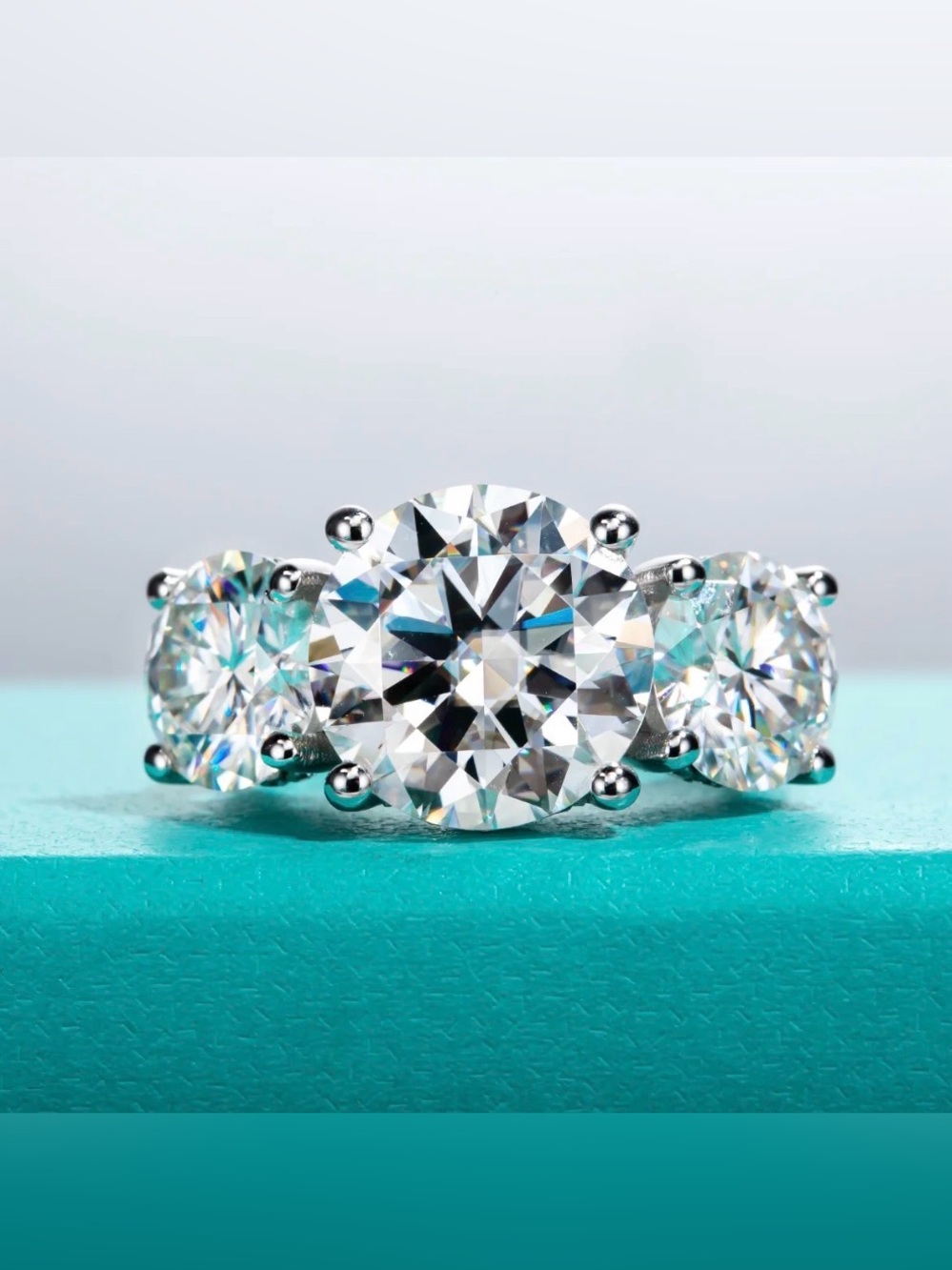 11 CTW Round Moissanite 3 Stone Ring Promise Engagement 925 Sterling Silver